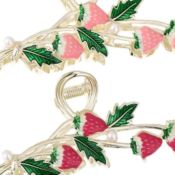 Strawberry enamel 3D hairclip red pink gold choose one color New 4" Big - Picture 6 of 9